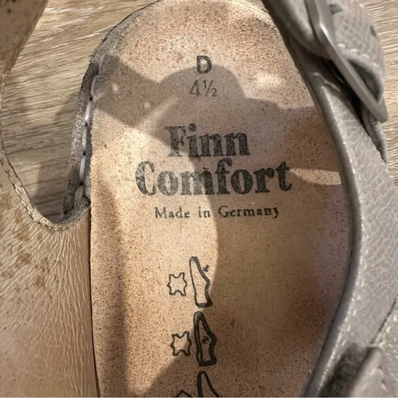 Finn Comfort ADANA Gray Leather Open Toe Wedge Heel Sandals size UK 4.5 US 7
