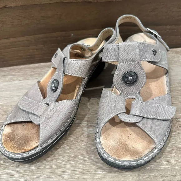 Finn Comfort ADANA Gray Leather Open Toe Wedge Heel Sandals size UK 4.5 US 7