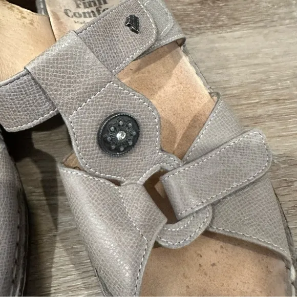 Finn Comfort ADANA Gray Leather Open Toe Wedge Heel Sandals size UK 4.5 US 7