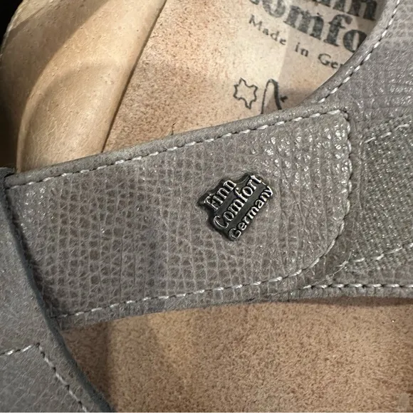 Finn Comfort ADANA Gray Leather Open Toe Wedge Heel Sandals size UK 4.5 US 7