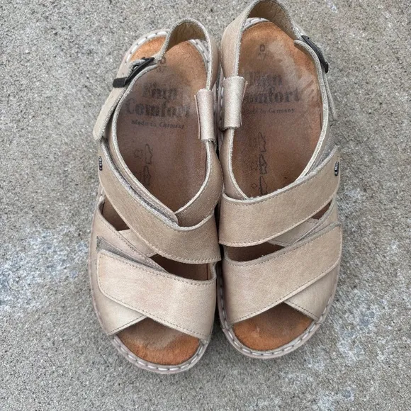 Finn Comfort Sandals Womens Size 7 Gomera Strappy Slingback Buckle Beige…