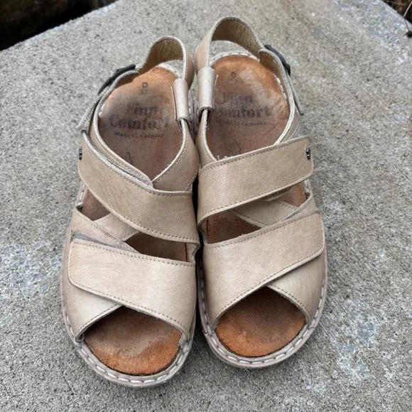 Finn Comfort Sandals Womens Size 7 Gomera Strappy Slingback Buckle Beige…