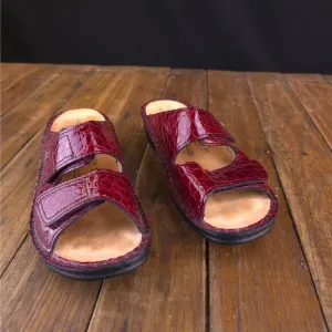 Finn Comfort Slide Sandals Women Size 7.5 Leather Red Crocodile Print Wedge
