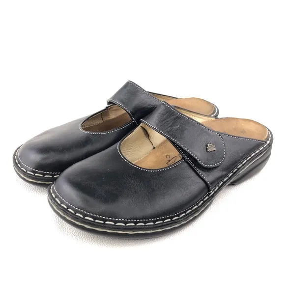Finn Comfort Stanford Black Leather Mule Sandals EUR 38 D