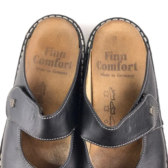 Finn Comfort Stanford Black Leather Mule Sandals EUR 38 D