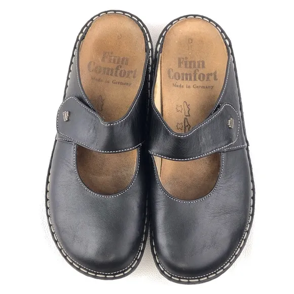Finn Comfort Stanford Black Leather Mule Sandals EUR 38 D