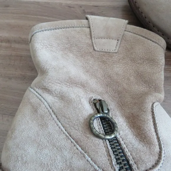 FIORENTINI   BAKER Slouch Western Ankle Booties Boots in Beige Suede Leather