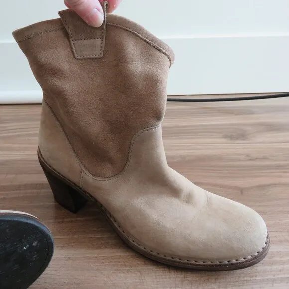 FIORENTINI   BAKER Slouch Western Ankle Booties Boots in Beige Suede Leather