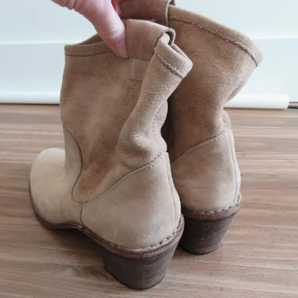 FIORENTINI   BAKER Slouch Western Ankle Booties Boots in Beige Suede Leather