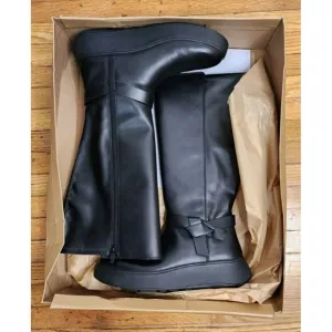 Fitflop Size 9 F-MODE Folded-Knot Flatform Tall Stretch Black Boots NIB