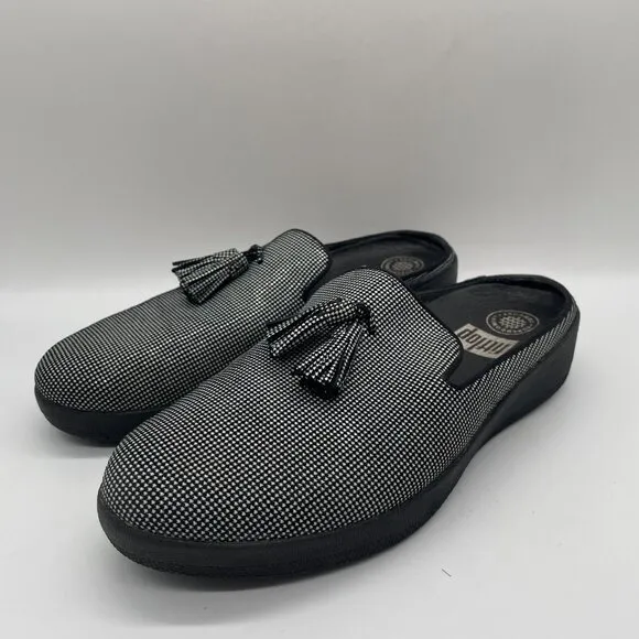 Fitflop Superskate Women's 7.5 Mule Black White Houndstooth Slip On Loafers