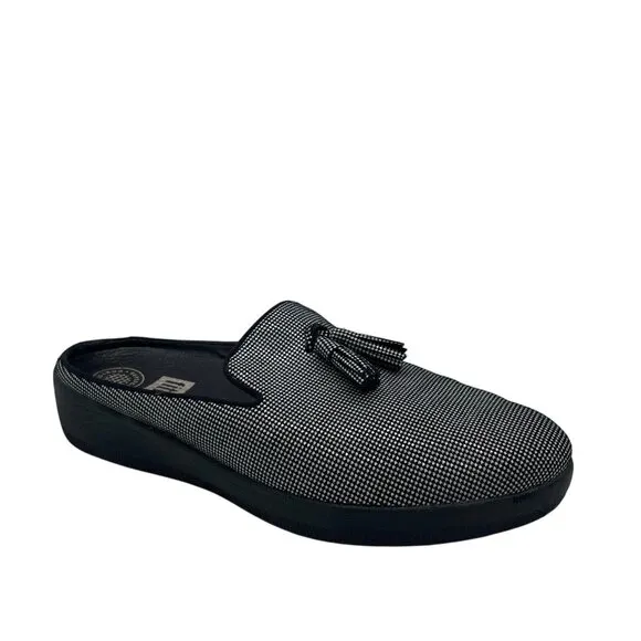 Fitflop Superskate Women's 7.5 Mule Black White Houndstooth Slip On Loafers