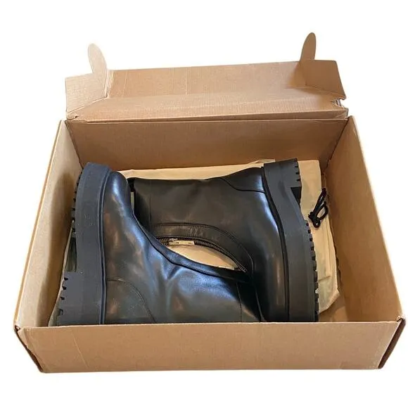Flattered Alma Leather Ankle Boots Lugged Sole Zip Front Edgy Grunge Motto Sz 6