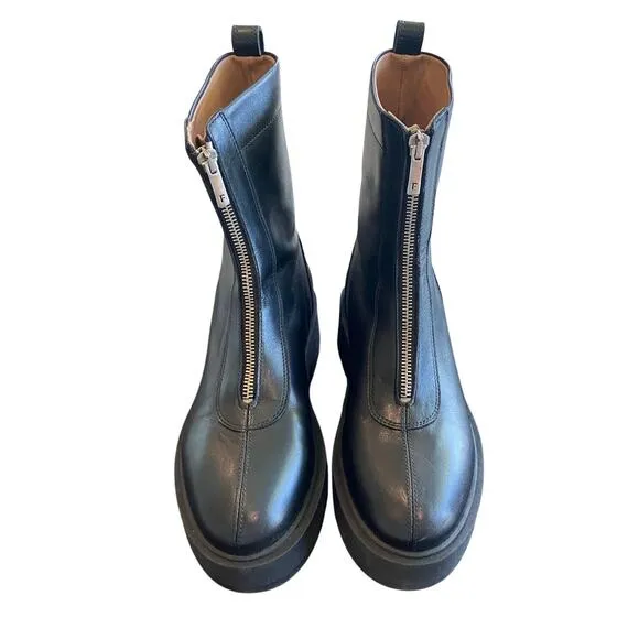 Flattered Alma Leather Ankle Boots Lugged Sole Zip Front Edgy Grunge Motto Sz 6