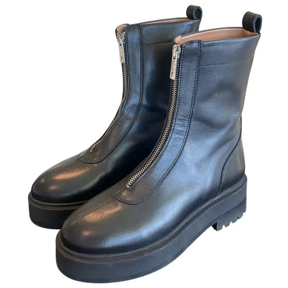 Flattered Alma Leather Ankle Boots Lugged Sole Zip Front Edgy Grunge Motto Sz 6