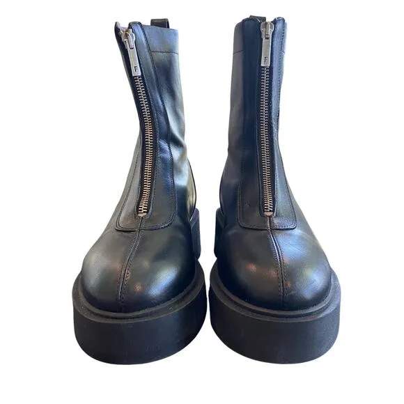 Flattered Alma Leather Ankle Boots Lugged Sole Zip Front Edgy Grunge Motto Sz 6