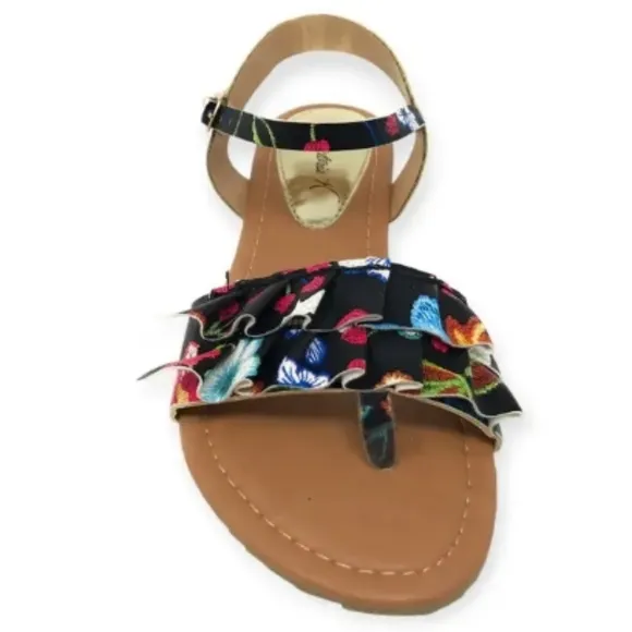 Floral Black Sandals Sz 8