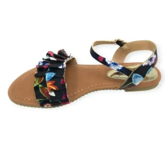 Floral Black Sandals Sz 8
