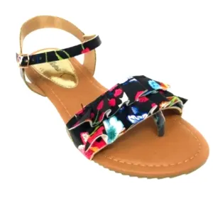 Floral Black Sandals Sz 8