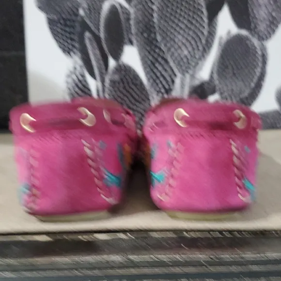 Floral Embroidered Pink Loafers Hot Pink Flats Fuscia Slip On Moccasins