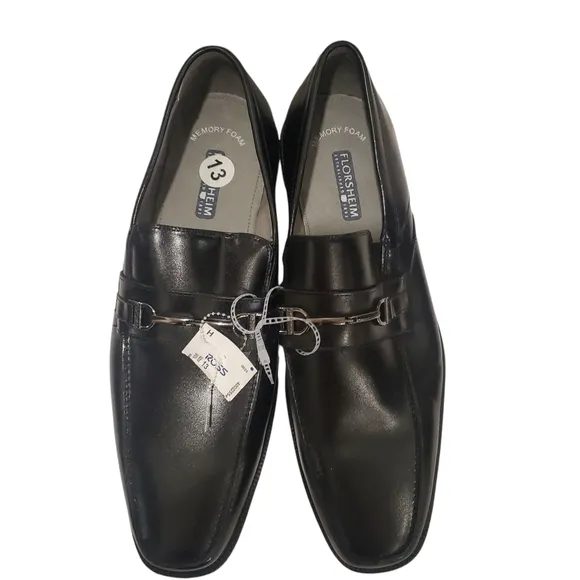 Florsheim New Black Men's Leather Dress Shoes Loafers Size 13 Forum Bit Slip On