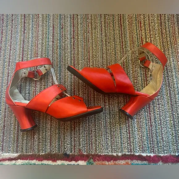 Fluevog EXCELLENT Hi Choice heart heel ankle strap sandals in persimmon/red -10