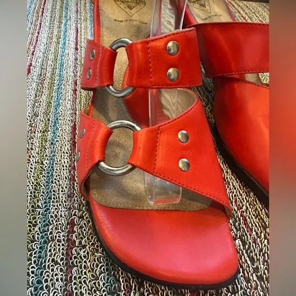 Fluevog EXCELLENT Hi Choice heart heel ankle strap sandals in persimmon/red -10