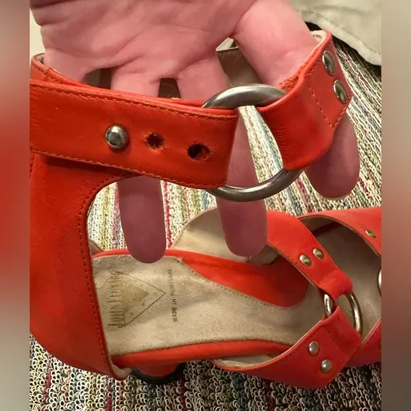 Fluevog EXCELLENT Hi Choice heart heel ankle strap sandals in persimmon/red -10