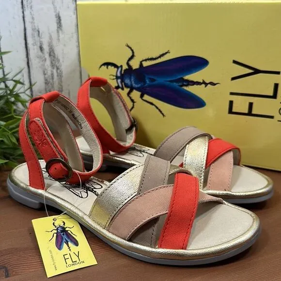 FLY London Cune Leather Multi-Strap Sandals Size 35