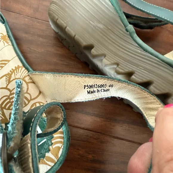 Fly London Green Wedge Sandals with Wrap around Slingback Strap-Size 9