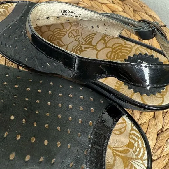 Fly London Shoes 'Yile' Perforated Slingback Wedge Black Suede Peeptoe Sandals