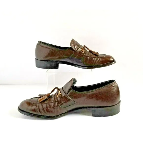FOOTJOY Brown Leather Dress Loafers Sz 11.5 AAA A Extra Narrow Tassels