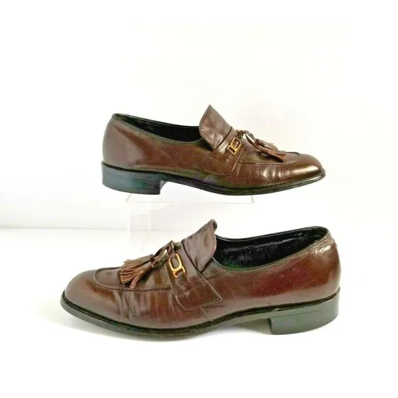 FOOTJOY Brown Leather Dress Loafers Sz 11.5 AAA A Extra Narrow Tassels