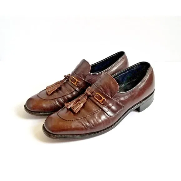 FOOTJOY Brown Leather Dress Loafers Sz 11.5 AAA A Extra Narrow Tassels