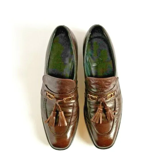 FOOTJOY Brown Leather Dress Loafers Sz 11.5 AAA A Extra Narrow Tassels