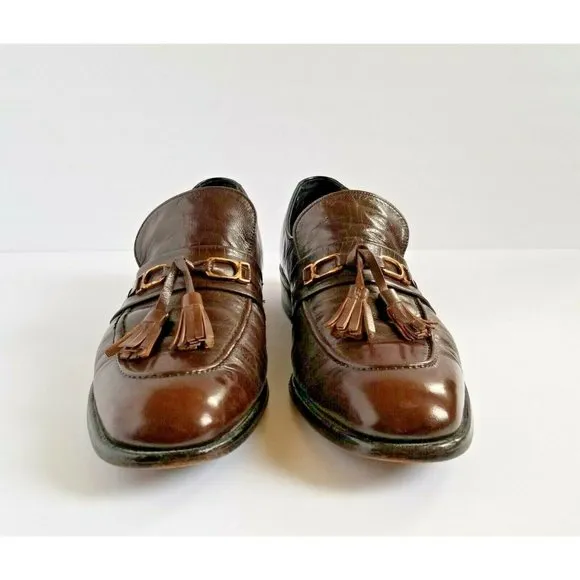 FOOTJOY Brown Leather Dress Loafers Sz 11.5 AAA A Extra Narrow Tassels