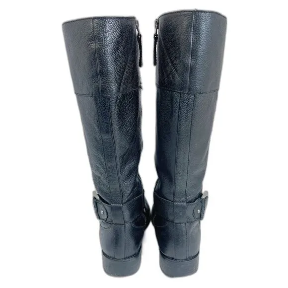 Fossil Black Pebbled Leather Riding Boots Knee High Boots Old Money Size 10