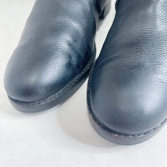 Fossil Black Pebbled Leather Riding Boots Knee High Boots Old Money Size 10