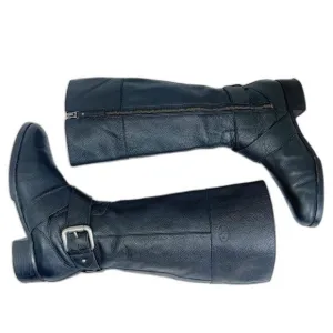 Fossil Black Pebbled Leather Riding Boots Knee High Boots Old Money Size 10