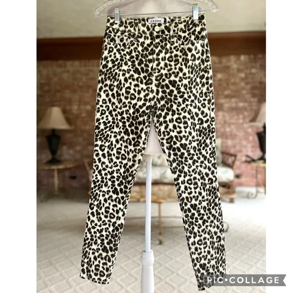 Frame Denim Ali High Waisted Cigarette Animal Print Skinny Stretch Jeans 26