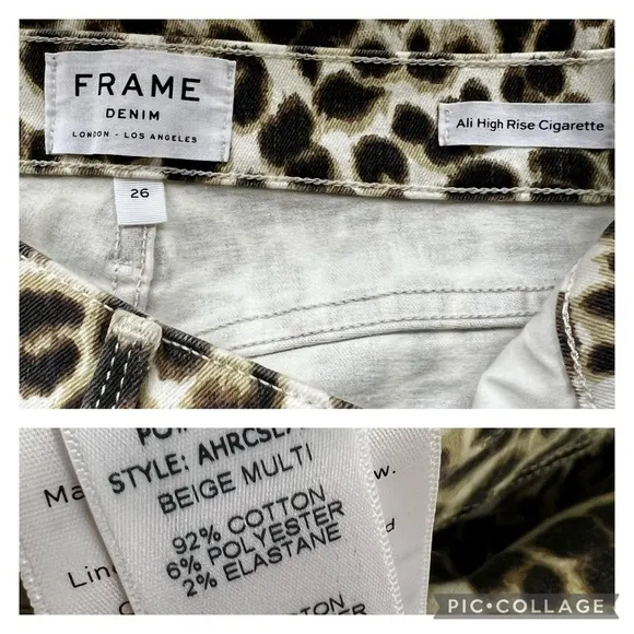 Frame Denim Ali High Waisted Cigarette Animal Print Skinny Stretch Jeans 26