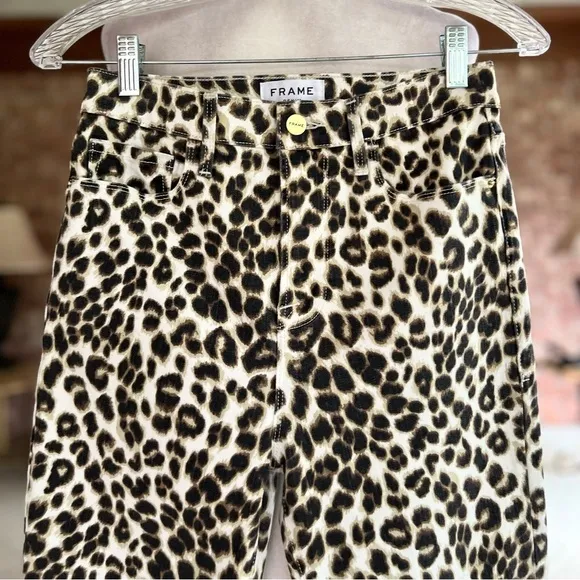 Frame Denim Ali High Waisted Cigarette Animal Print Skinny Stretch Jeans 26
