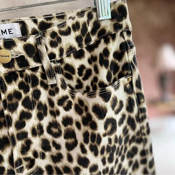 Frame Denim Ali High Waisted Cigarette Animal Print Skinny Stretch Jeans 26