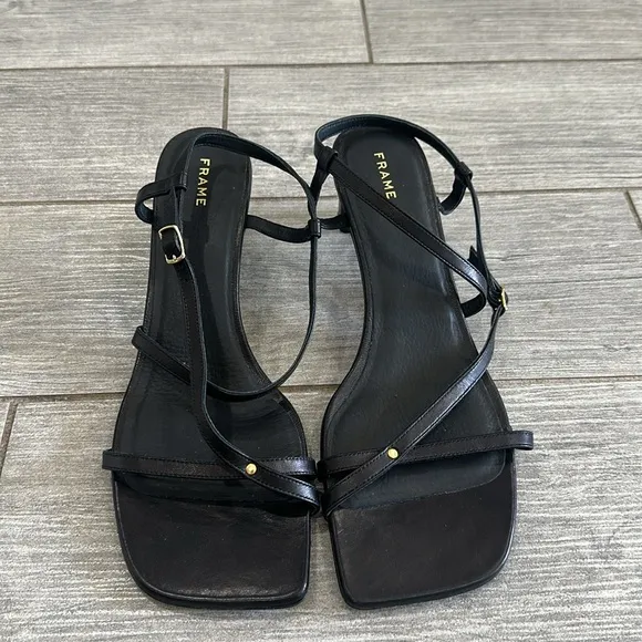 FRAME Le Braxton Strappy Black Leather Sandals New!