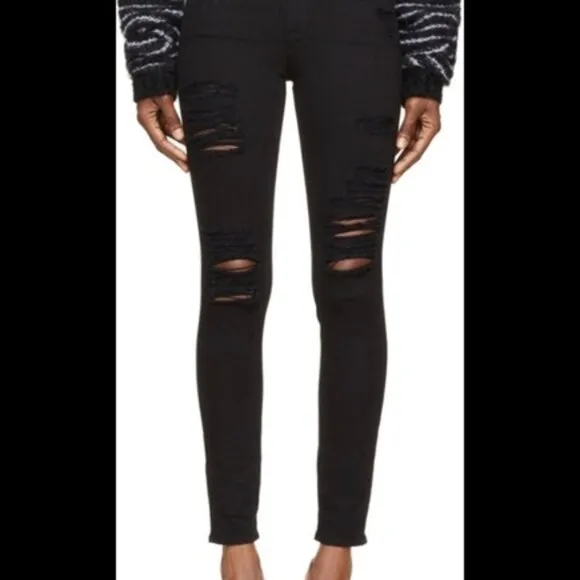 Frame Le Skinny de Jeanne Black Distressed Jeans Size 32