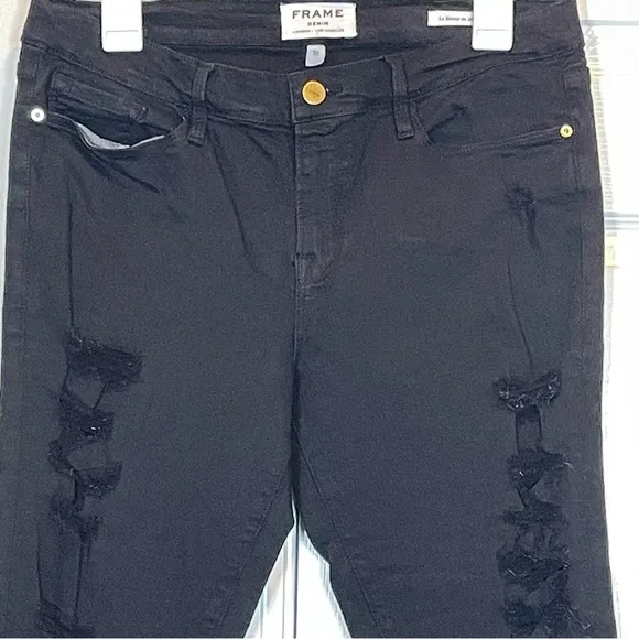 Frame Le Skinny de Jeanne Black Distressed Jeans Size 32