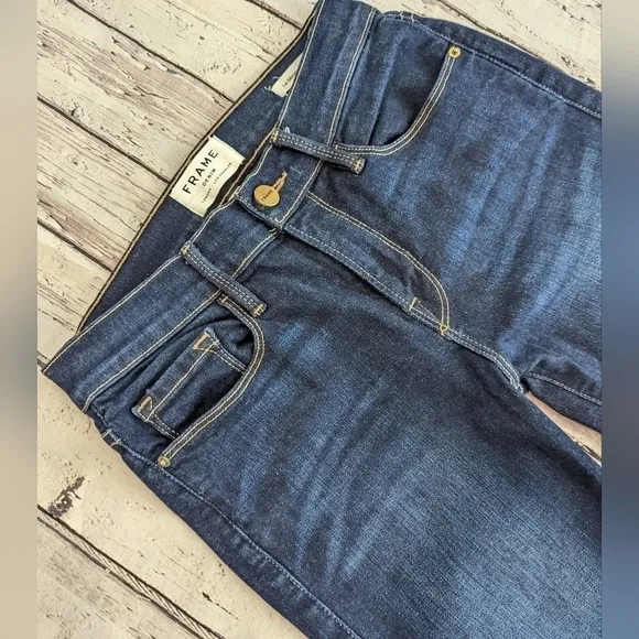 FRAME Le Skinny de Jeanne dark wash slit rivet jeans FELLAH wash