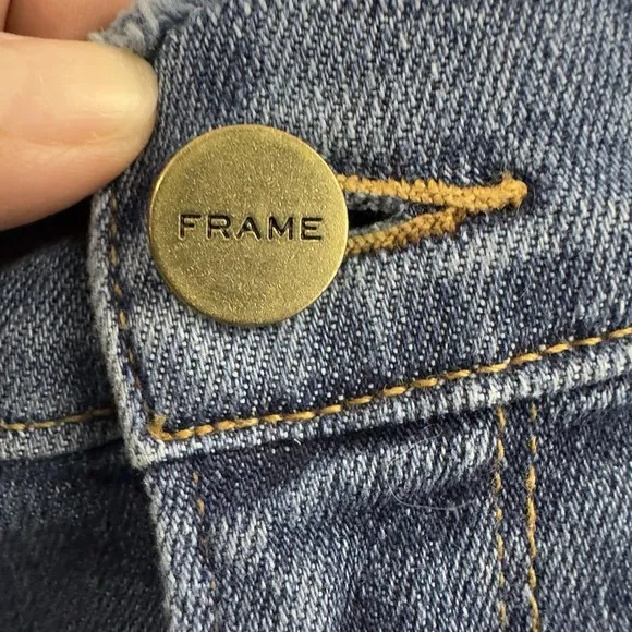 Frame Lee Skinny de Jeanne Distressed Jeans Size 26 Blue Mid-rise Raw Hem