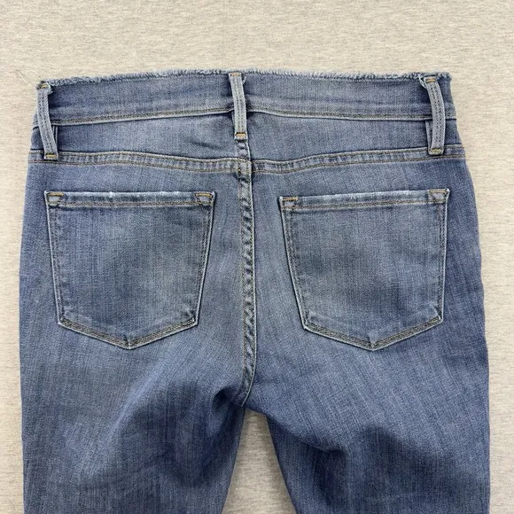 Frame Lee Skinny de Jeanne Distressed Jeans Size 26 Blue Mid-rise Raw Hem