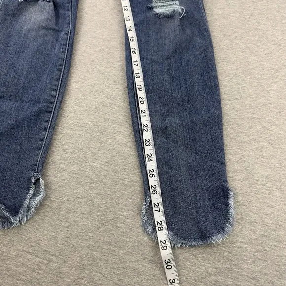 Frame Lee Skinny de Jeanne Distressed Jeans Size 26 Blue Mid-rise Raw Hem
